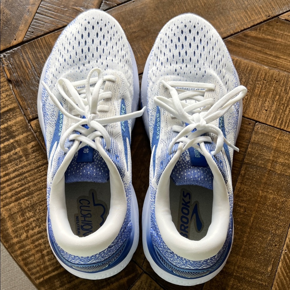 Brooks White and Blue Athletic Shoes